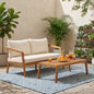 2-Piece Outdoor Loveseat & Coffee Table Set Acacia Wood Frame with PE Wicker Back & Water-Resistant Cushions