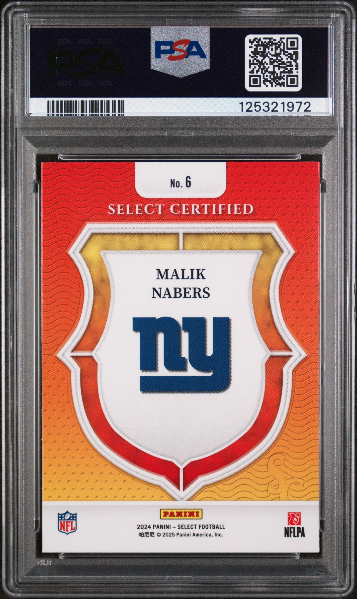 Graded 2024 Panini Select Malik Nabers #6 Select Certied Rookies Rookie RC Football Card PSA 10 Gem Mint