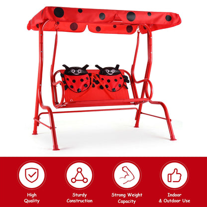 Kids Patio Swing with Canopy - 2 Person Outdoor Bench