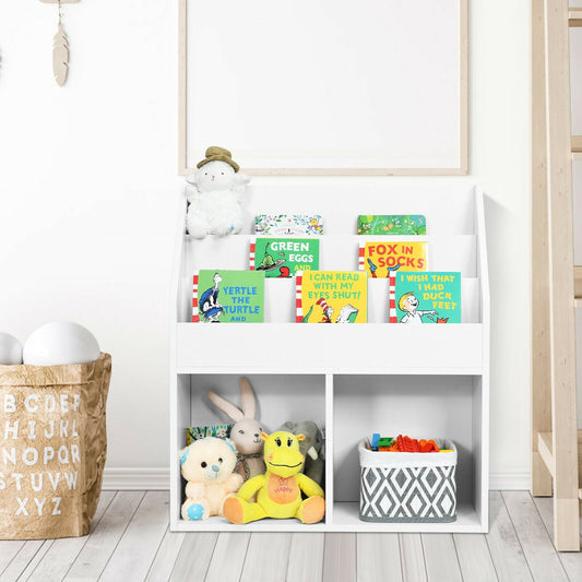 Kids Wooden Bookshelf Bookcase Children Toy Storage Cabinet Organizer-White