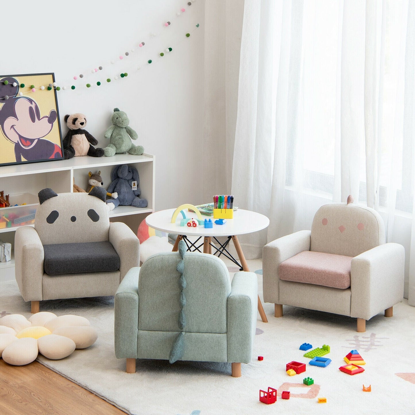 Kids Sofa with Armrest and Thick Cushion-Gray