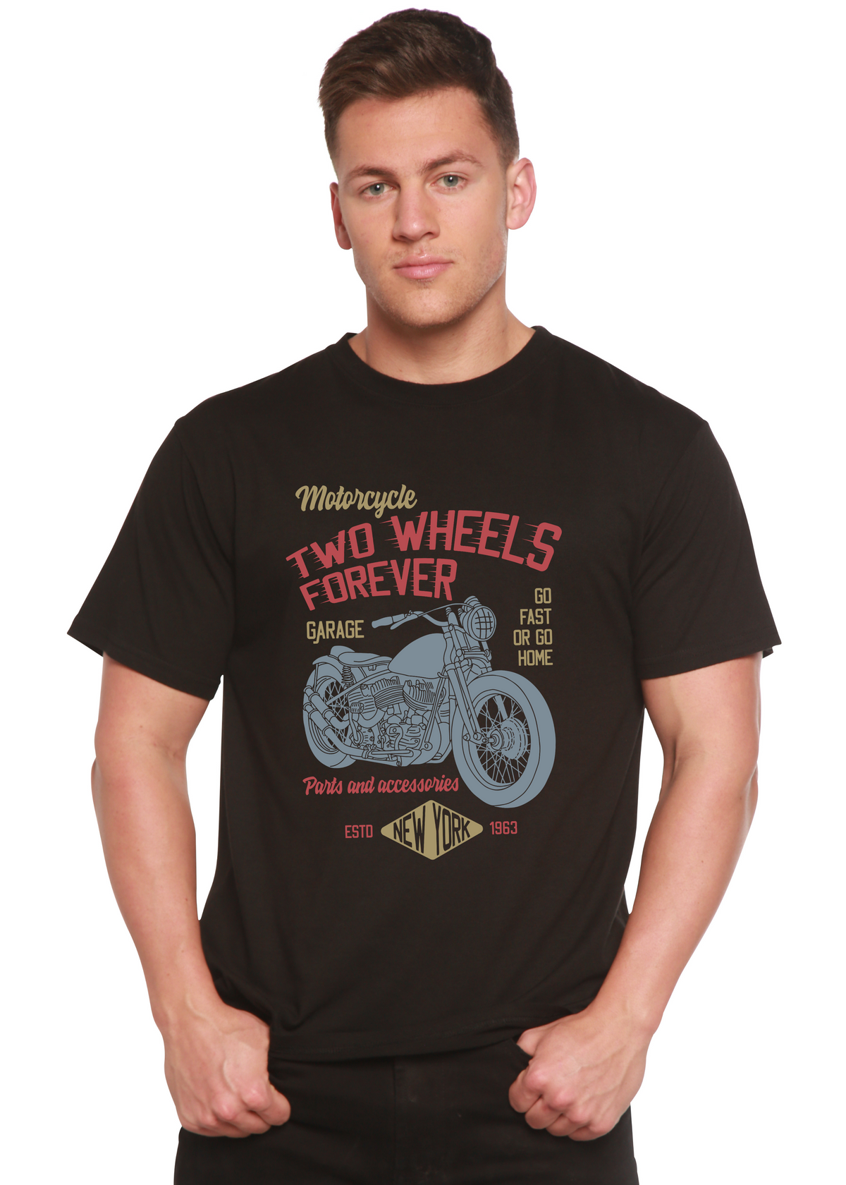 Two Wheels Forever Men's Bamboo Viscose/Organic Cotton Short Sleeve Graphic T-Shirt
