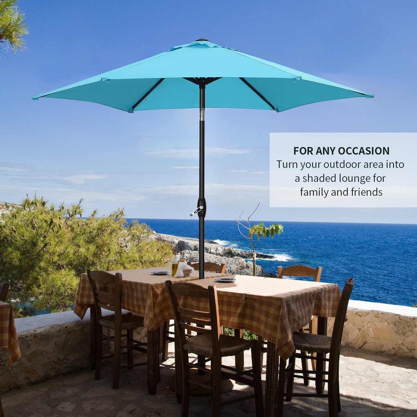 Ainfox 9ft Patio Umbrella with Push Button Tilt and Crank, Outdoor Sunshade Canopy, Waterproof and UV-Proof, Coffee