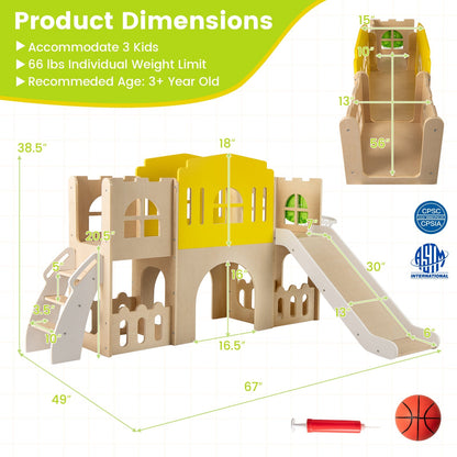 7-in-1 Toddler Slide Set for Kids with Climber and Basketball Hoop-Multicolor