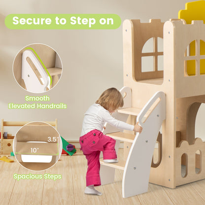 7-in-1 Toddler Slide Set for Kids with Climber and Basketball Hoop-Multicolor