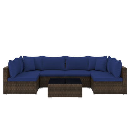 7 Pieces Patio Rattan Furniture Set with Sectional Sofa Cushions
