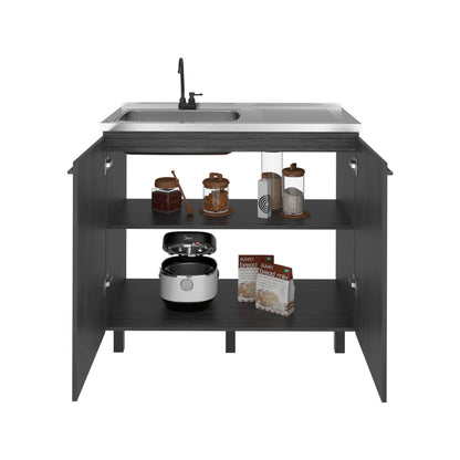 Alatna Freestanding Utility Base Cabinet with Stainless Steel Countertop