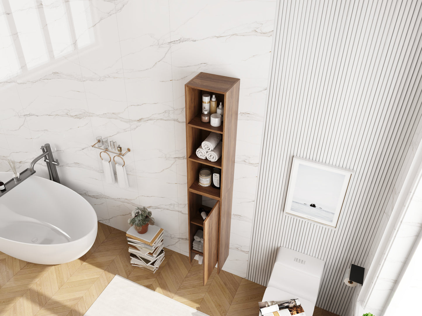 24 Inch Wall-Mounted Side Cabinet and Storage Shelves Combination