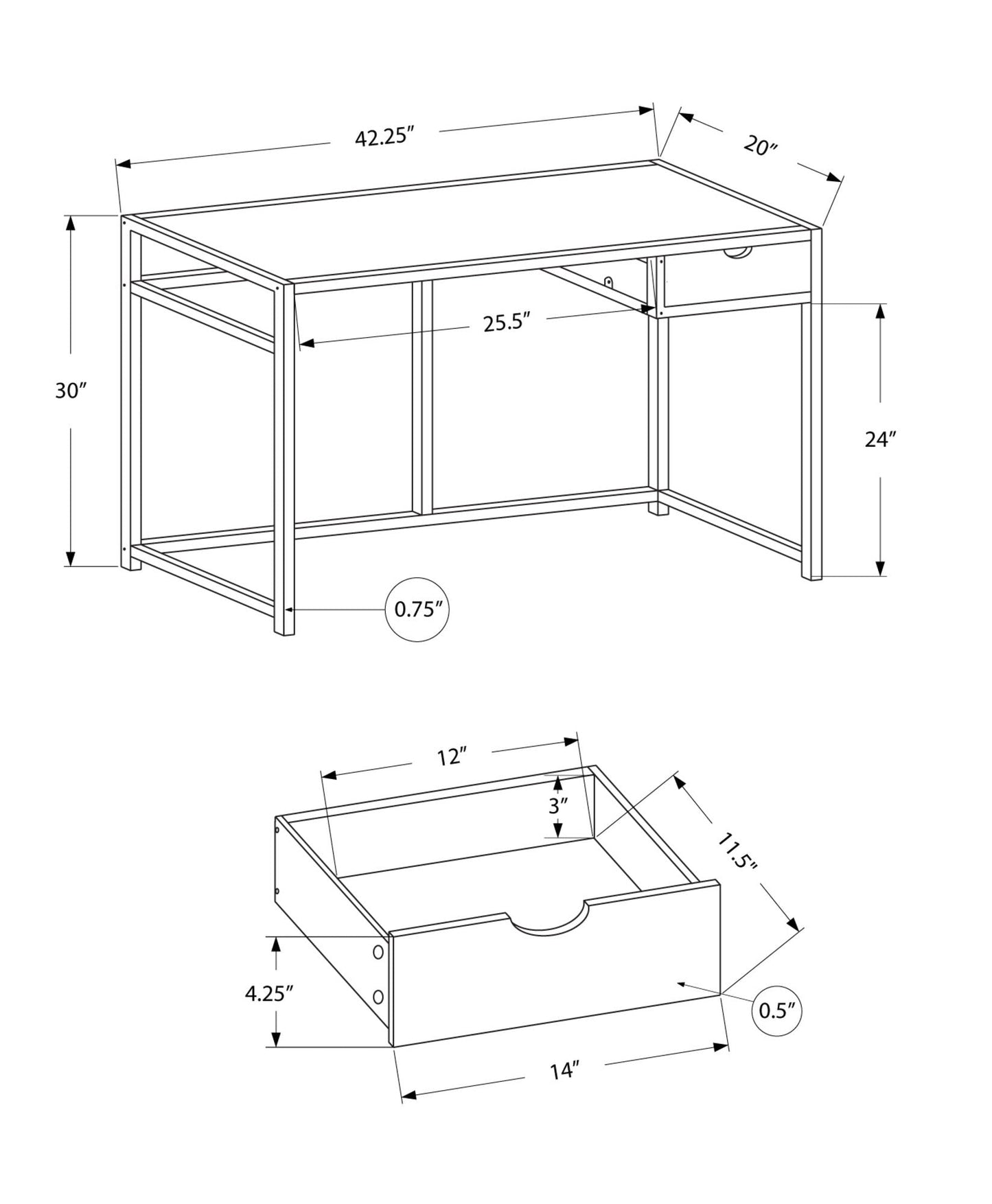 Computer Desk For Home Office, 1 Storage Drawer, Contemporary & Modern