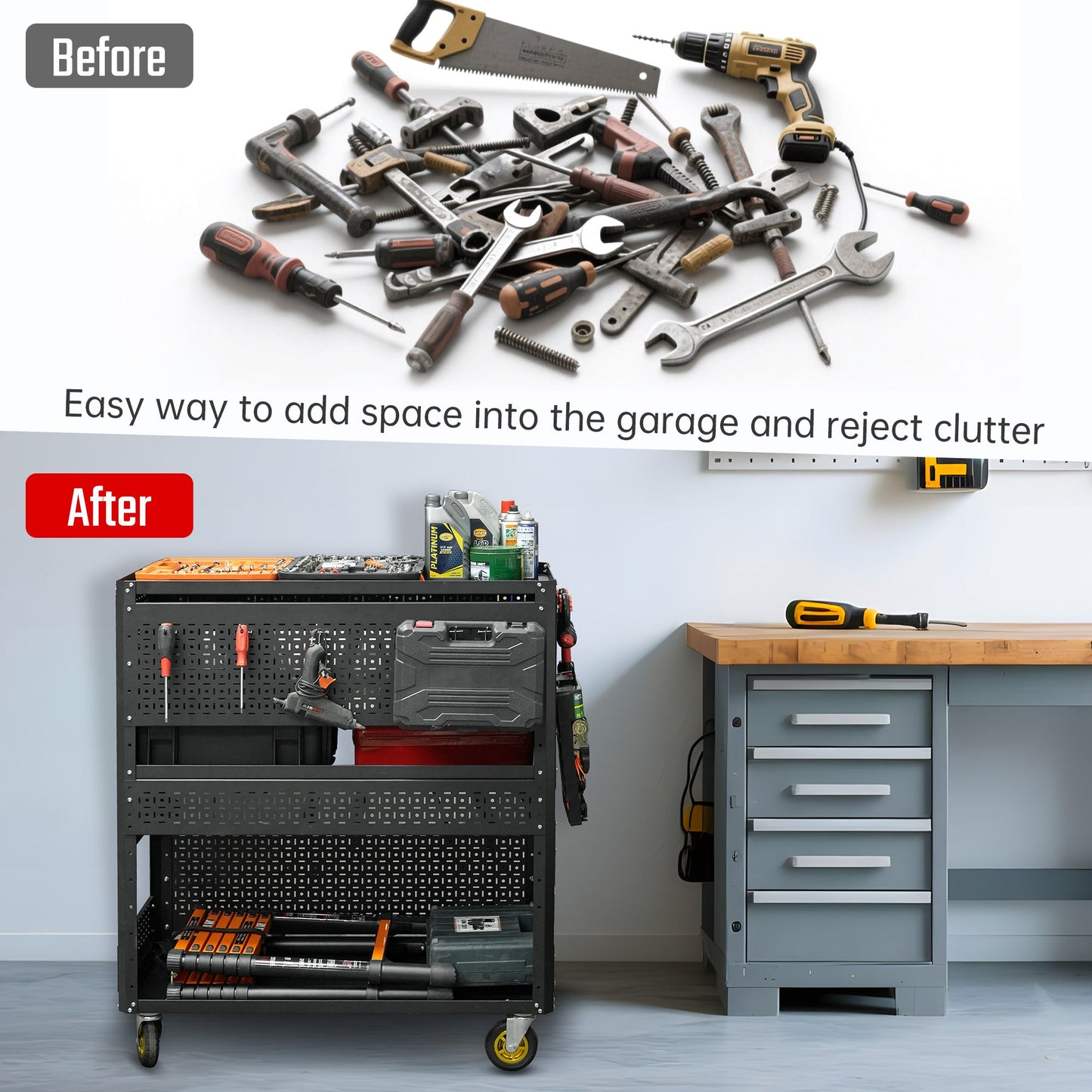 3-Tier DIY Detachable Utility Cart With Steel Pegboard