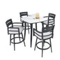 Modern Outdoor Patio Bar Set, Rounded Square Table & Bar Chairs, Non Rust Frame, Tapered Legs, Sunbrella Cushion