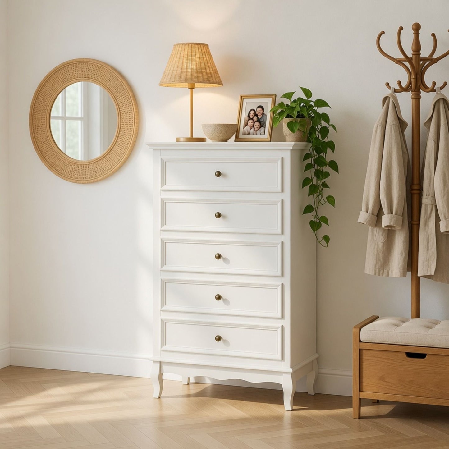 5 Drawer Tall Wide Chest Of Drawers - White