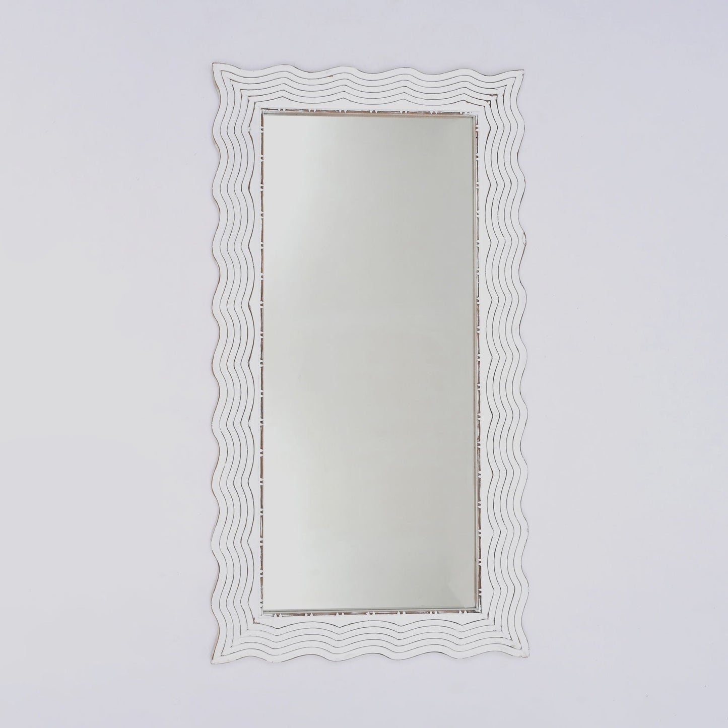 Handcarved Wave Design Rectangle Mirror Accent Enhancing Space - Antique White