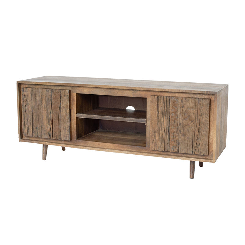 55x16x22.5" TV Cabinet With Recycled Wood 2 Door
