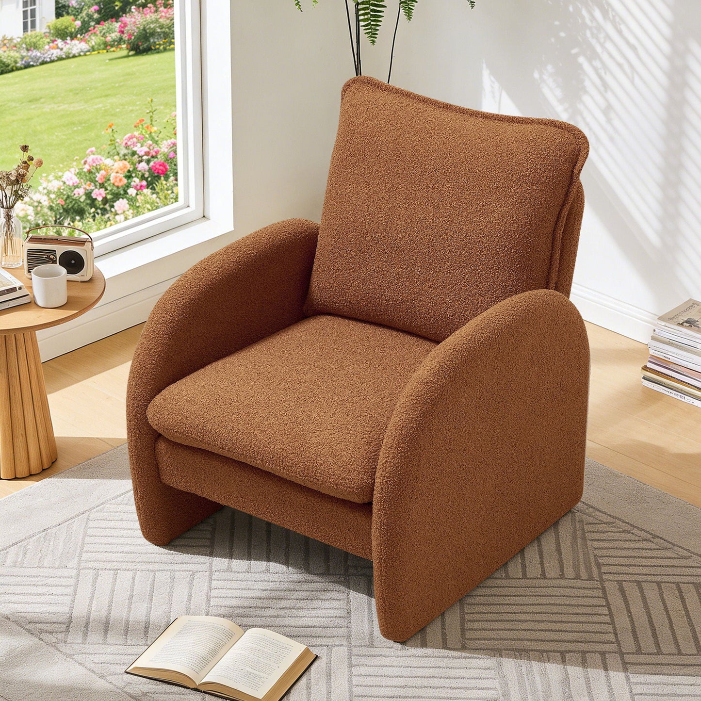 Modern Sherpa Upholstered Accent Chair, Comfortable Living Room Armchair, Lounge Chair For Bedroom, And Office
