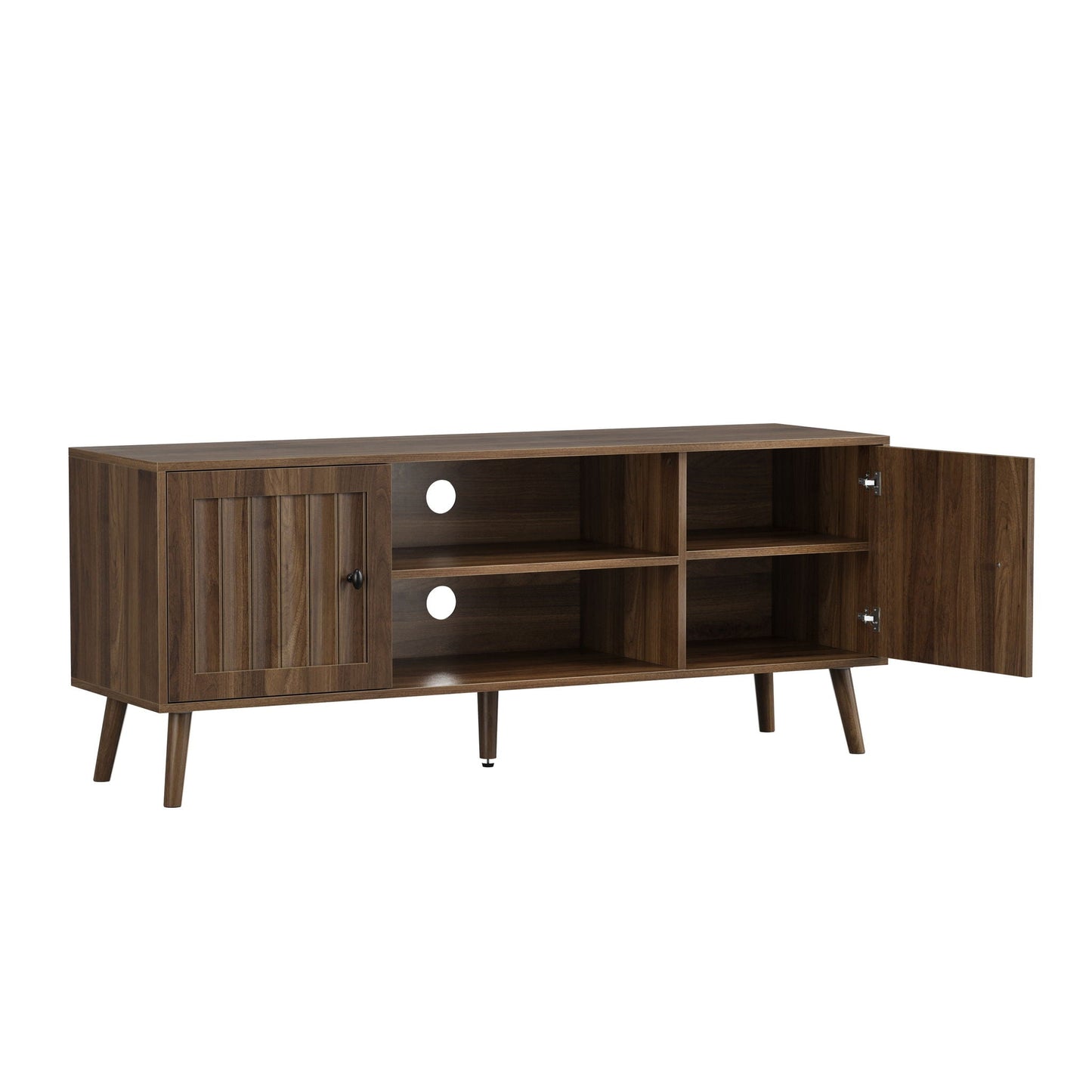 55" TV Cabinet With Vertical Groove Doors, Adjustable Shelves - Walnut
