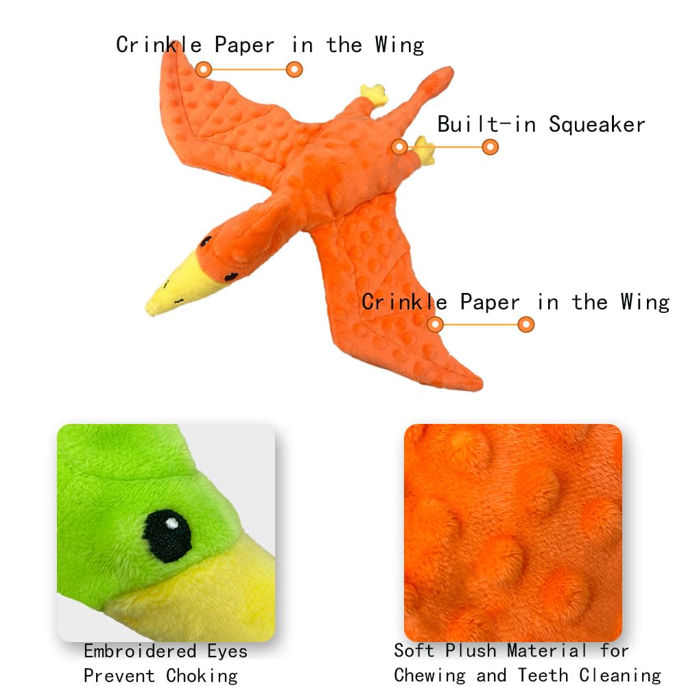 Squeaky Dog Toys Plush Dog Toy With Crinkle Paper Stuffed Durable Dog Chew Toys For Small Middle And Large Dogs Pterodactyl