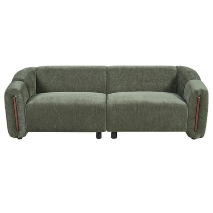 Modern Minimalist Curved Block Sofa with Wood Accents - Cream Boucle