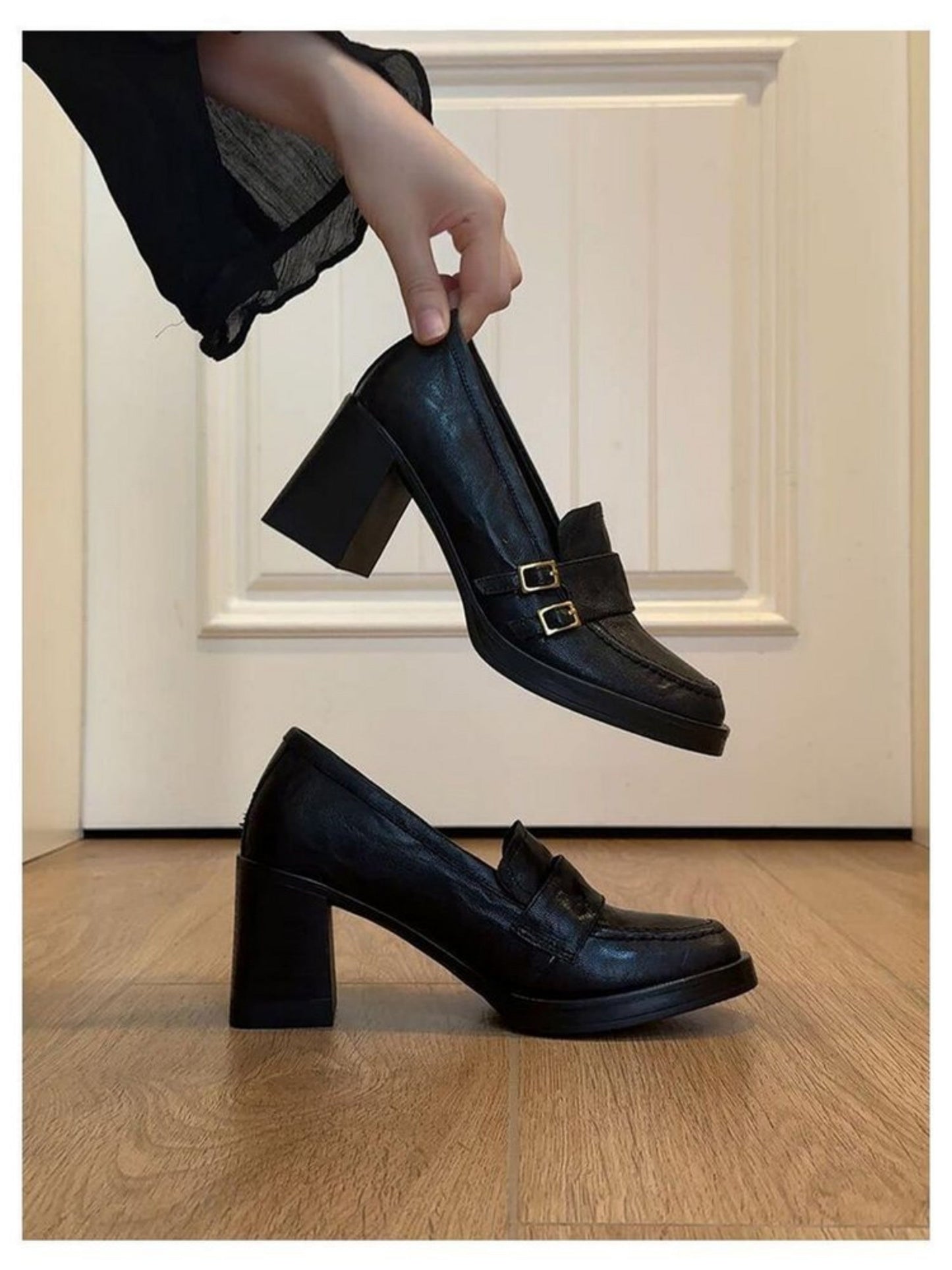 New Autumn British Style Platform Loafers For Women, Round Toe Flats With Metal Buckle Strap & Soft Sole