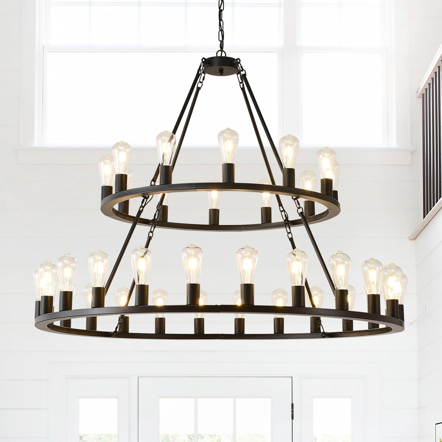 52 Inch Black Wagon Wheel Chandelier, 36-Lights