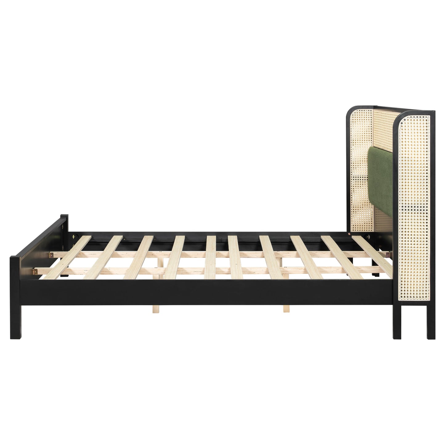 King Size Bed Frame with Black Frame and Green Upholstered Headboard