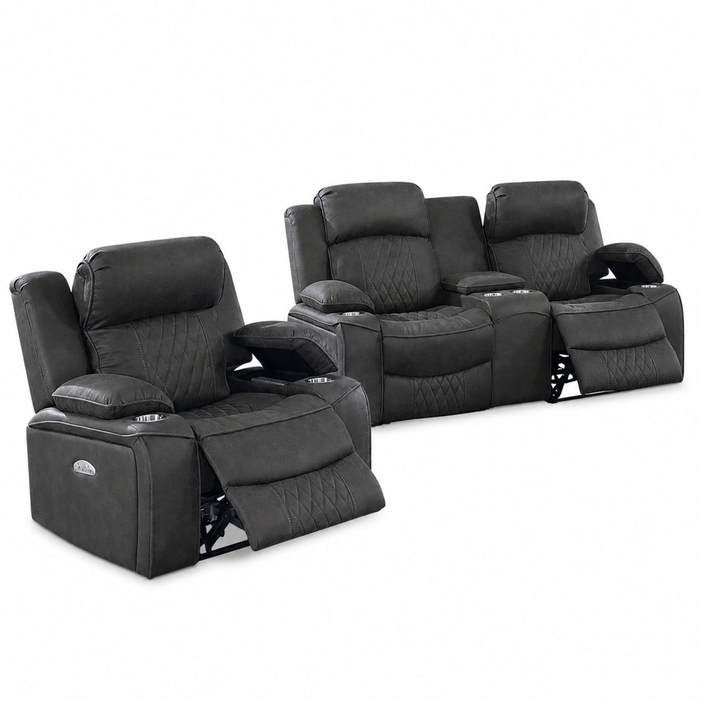 Power Motion Living Room Set With USB Port, Adjustable Headrest, Cup Holder