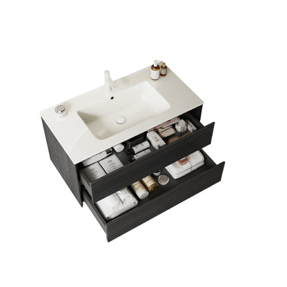 BRON 36" Bathroom Vanity with Sink, Modern Wall-Mounted Floating Cabinet