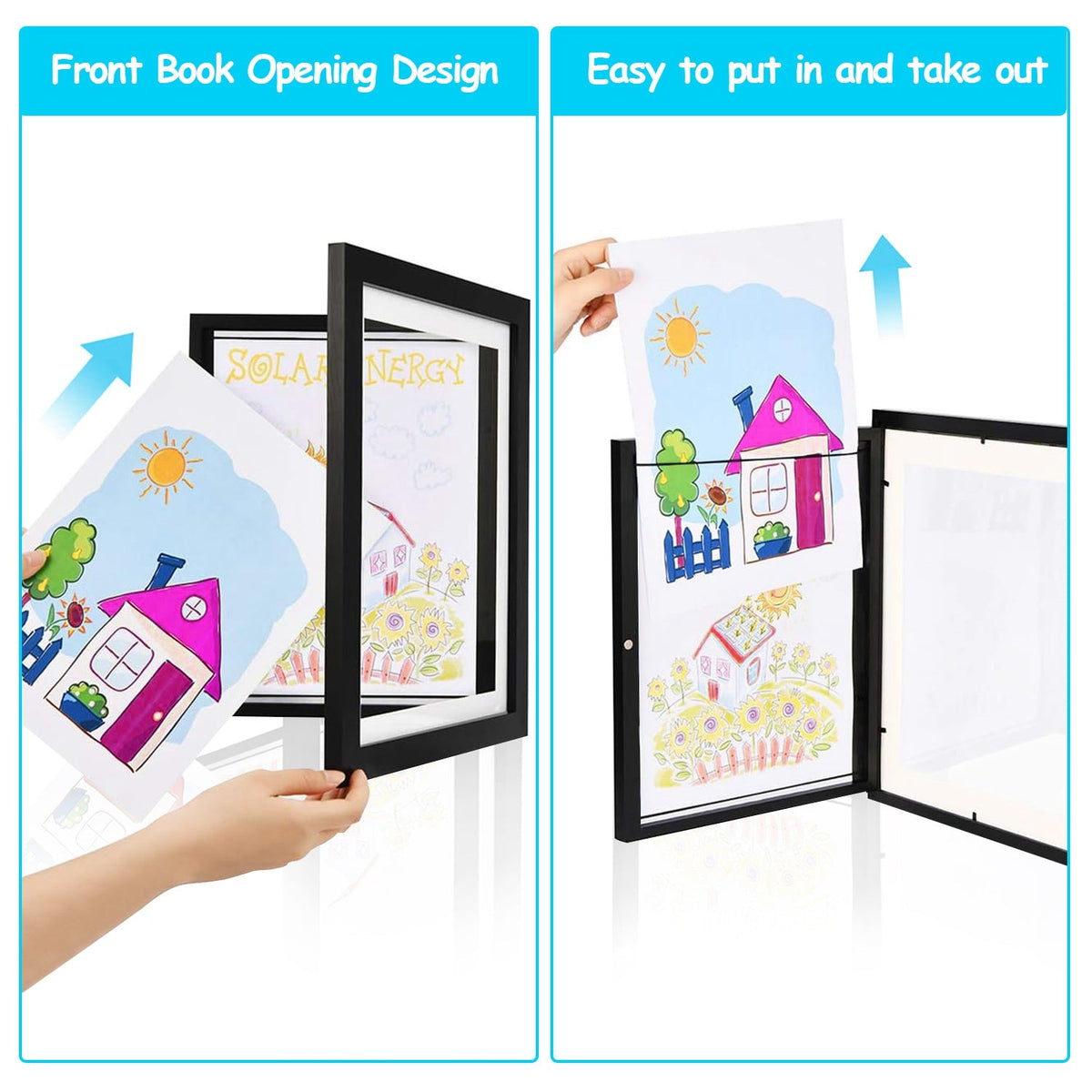 12.99x9.52in Kids Art Frame Front Opening Wooden Frame Artwork Display Storage Frame A4 Picture Frame Wall Display for Photo Art Projects Picture Chil