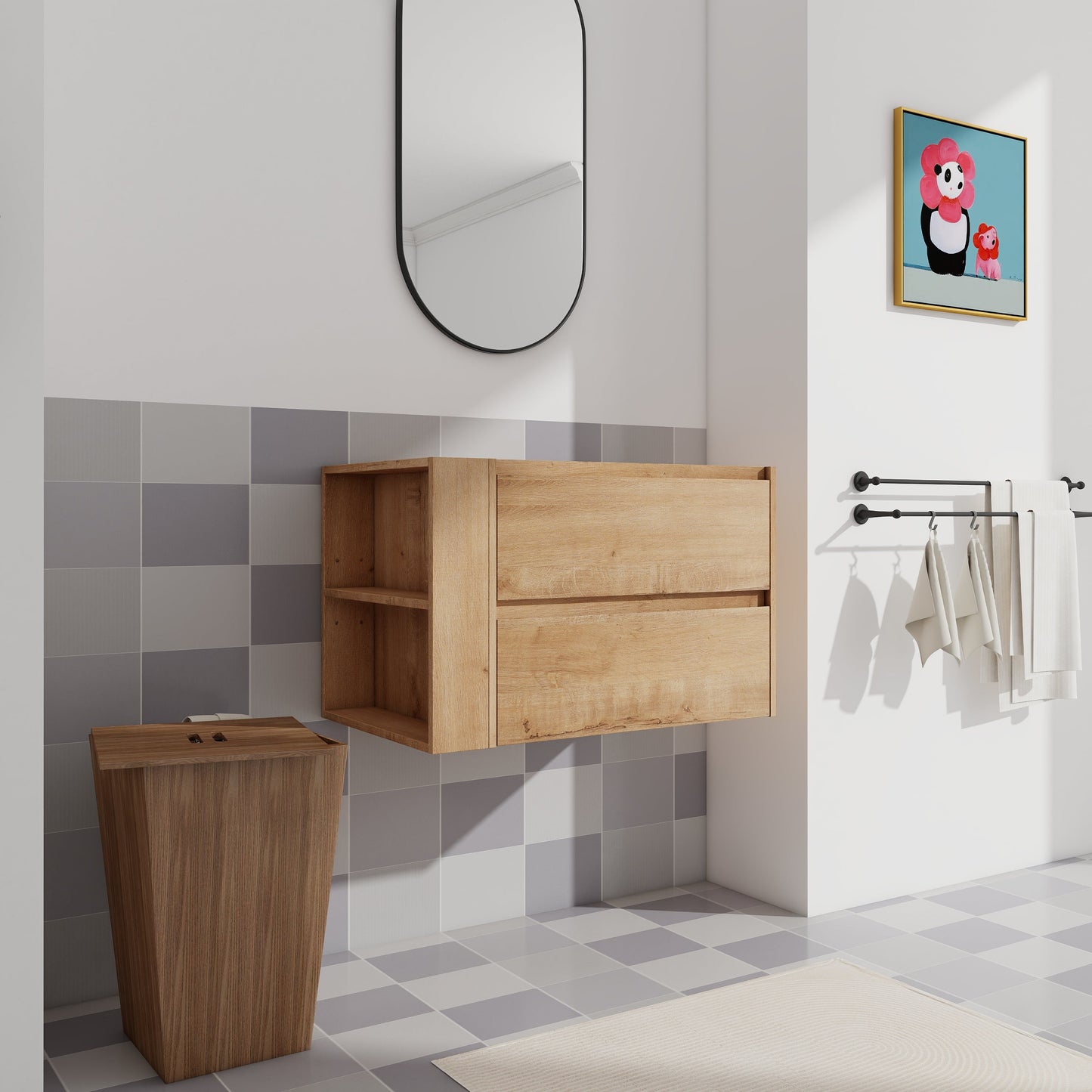 30" Wall Mount Bathroom Vanity with Soft Close Drawer (Without Basin)