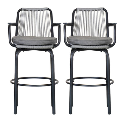 Outdoor Patio Bar Stools 29"H Set of 2, Modern Woven Rattan Rope Bar Height Chair