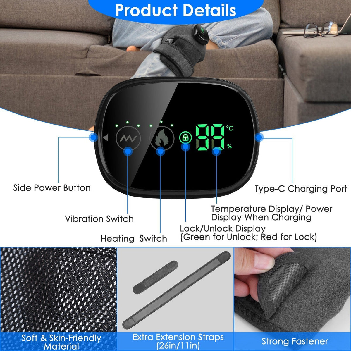 3-In-1 Heated Knee Massager Shoulder Heating Pads Elbow Brace withÊ3 Level Vibration and Heating Modes for Pain Stress Relief