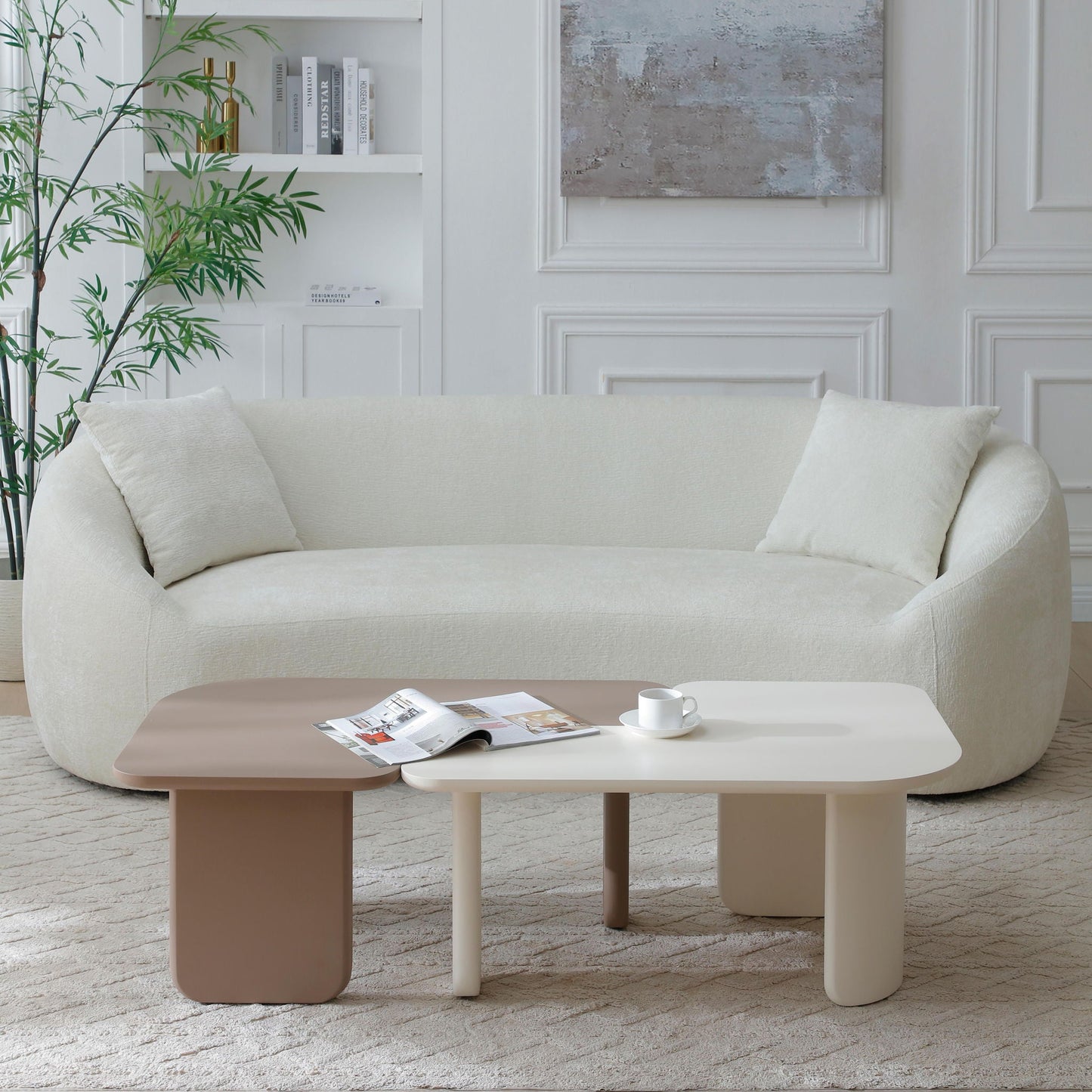 2 Pieces Modular Coffee Table Set, Free Combination - Khaki / White
