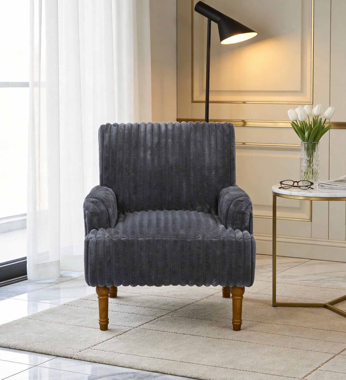 Modern Accent Chair with 2" Wide Wale Corduroy and Solid Wood Legs