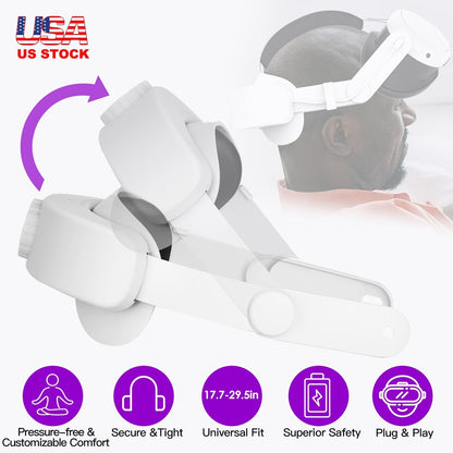 Adjustable Head Strap Compatible with Oculus/Meta Quest 3 VR Accessories Charging Headband Pressure-free Elite Strap with 6000mAh Rechargeable Battery