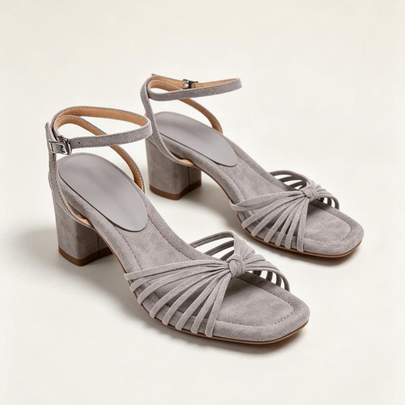 Matte-finish Chunky-heeled Strappy Roman Sandals With Thin Straps