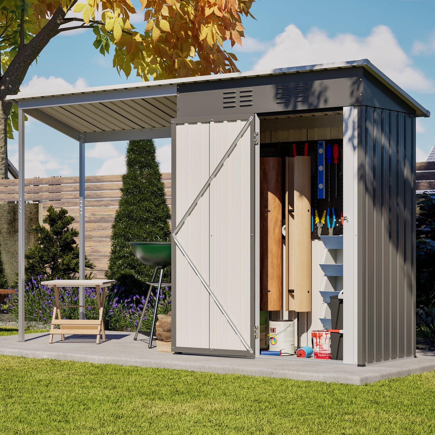 Durable 5x3FT Galvanized Steel Shed & Gazebo Combo