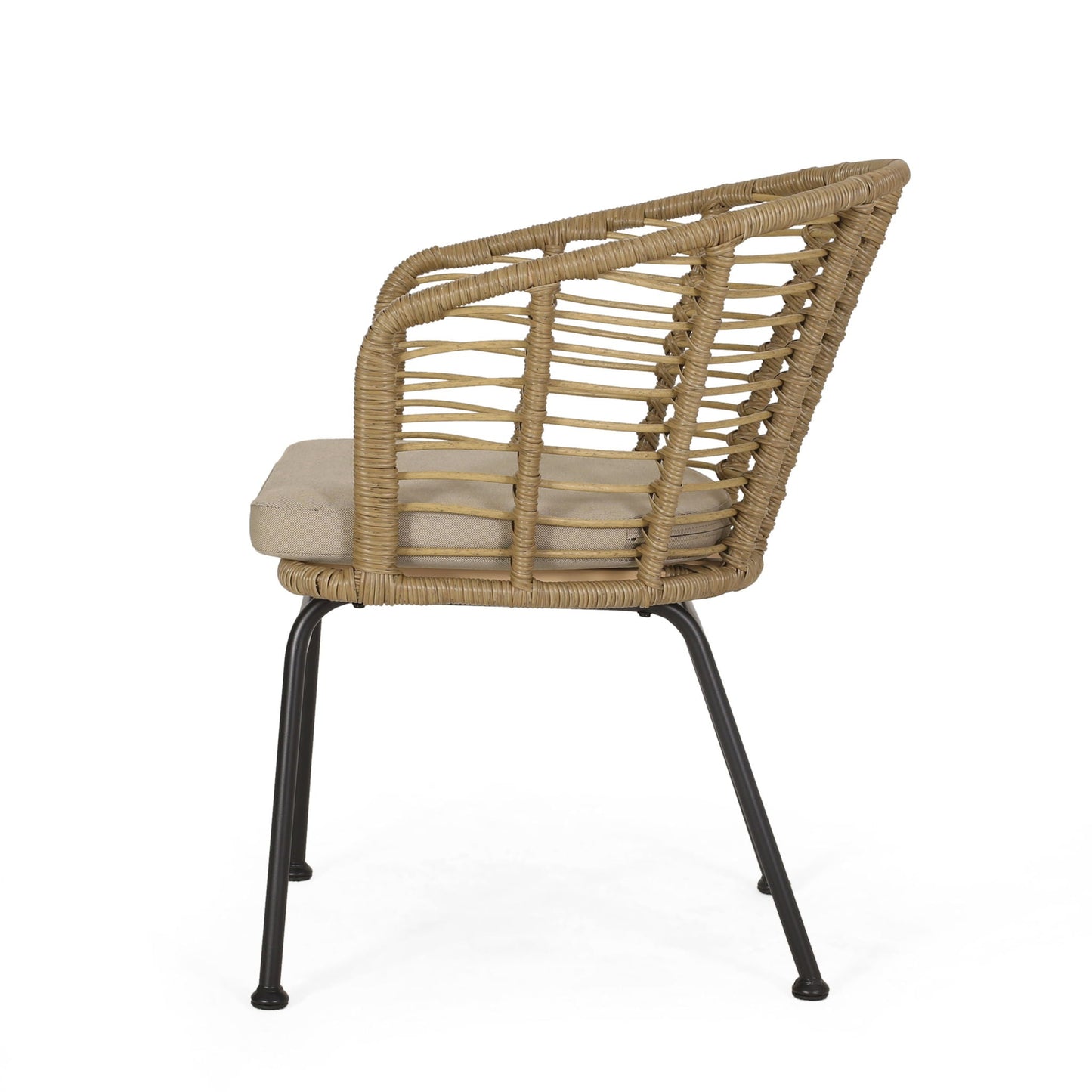 Randy Modern Wicker Chair with Water Resistant Cushions - Brown / Beige