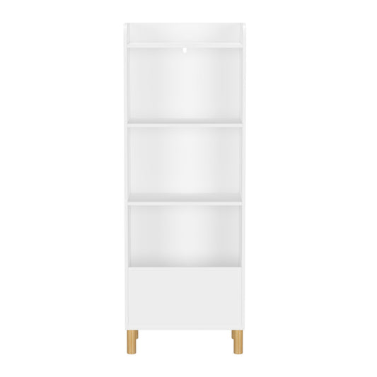 4 Tier Bookcase with Safety Restraint and Storage Cabinet - White