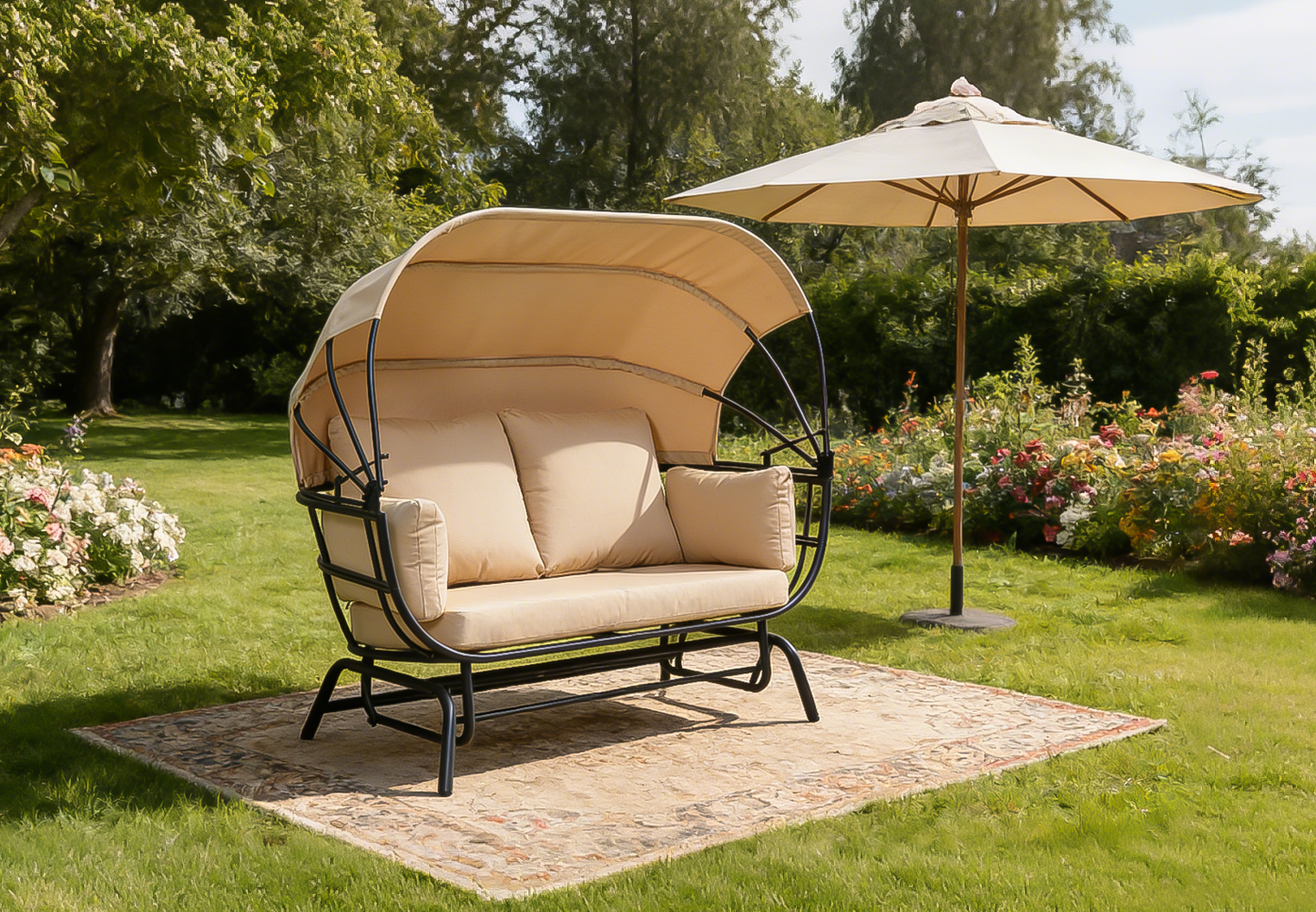 2-Person Outdoor Swing Chair with Adjustable Canopy