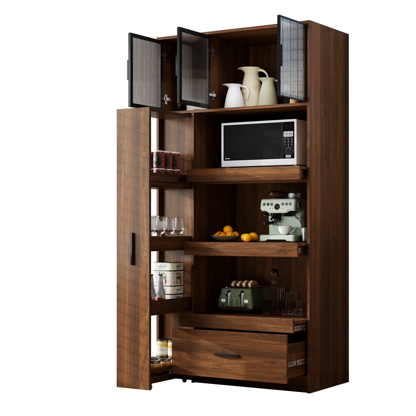 70.87" Tall Kitchen Pantry Cabinet with Multi-Tier Pull-Out Shelf