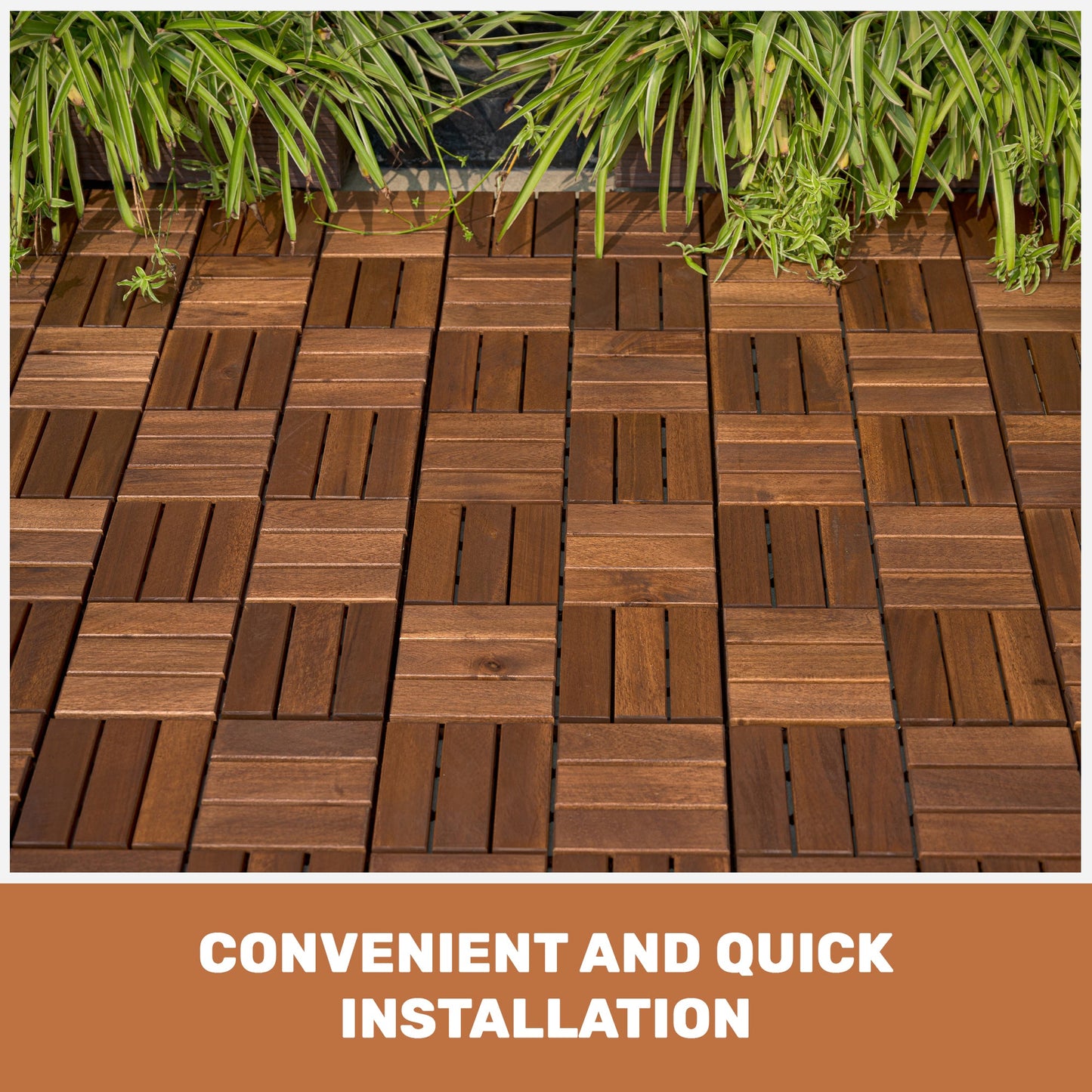 Acacia Wood Interlocking Deck Tiles - Checker Pattern