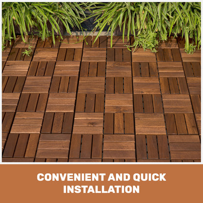 Acacia Wood Interlocking Deck Tiles - Checker Pattern