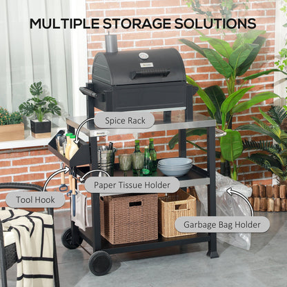 Outsunny Three-Shelf Outdoor Grill Cart with Stainless Steel Tabletop