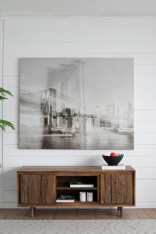 55x16x22.5" TV Cabinet With Recycled Wood 2 Door