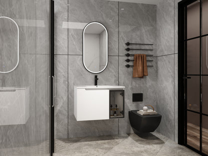 30" Wall-Mounted Bathroom Vanity With Ceramic Sink, Glossy