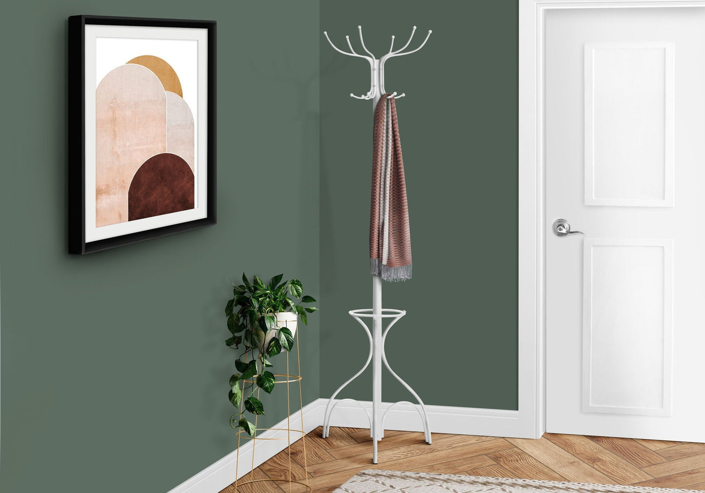 Coat Rack Hall Tree with 12 Hooks and Umbrella Holder
