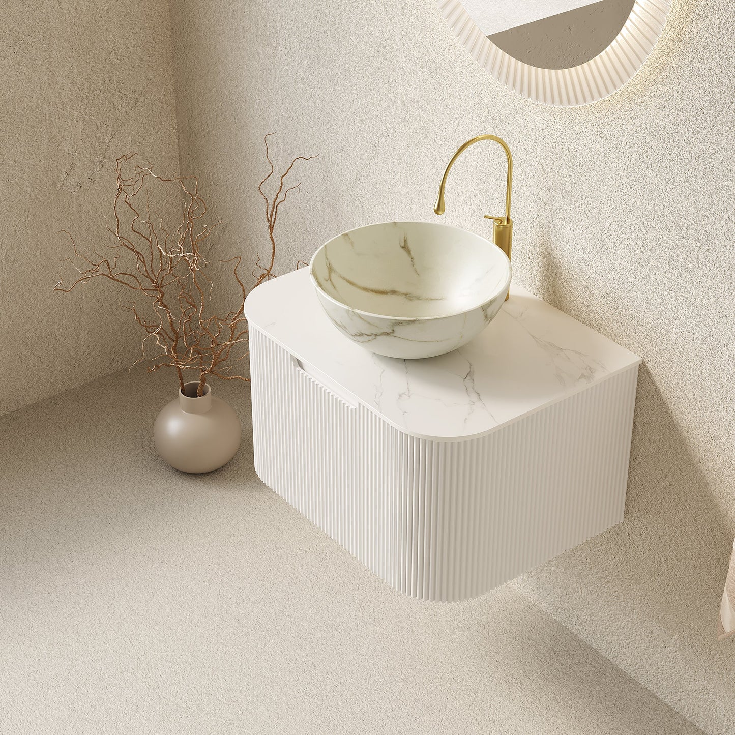 DINA 24" Bathroom Vanity & Sink with Floating Curved Edges