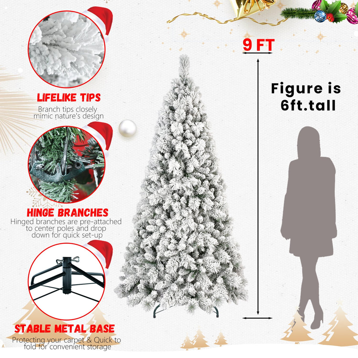 5FT Flocked Christmas Tree with 518 Tips
