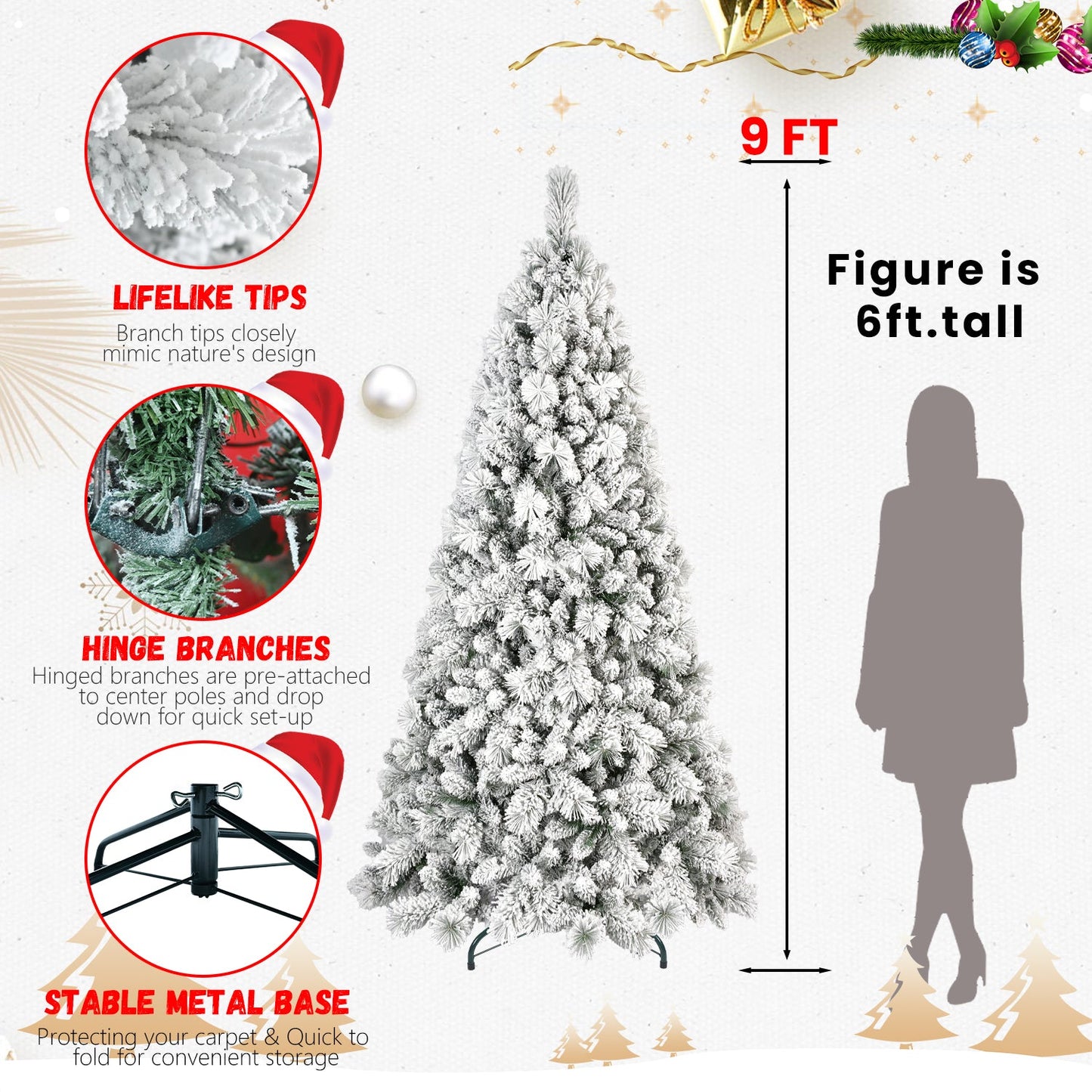 7.5FT Flocked Christmas Tree with 1252 Tips