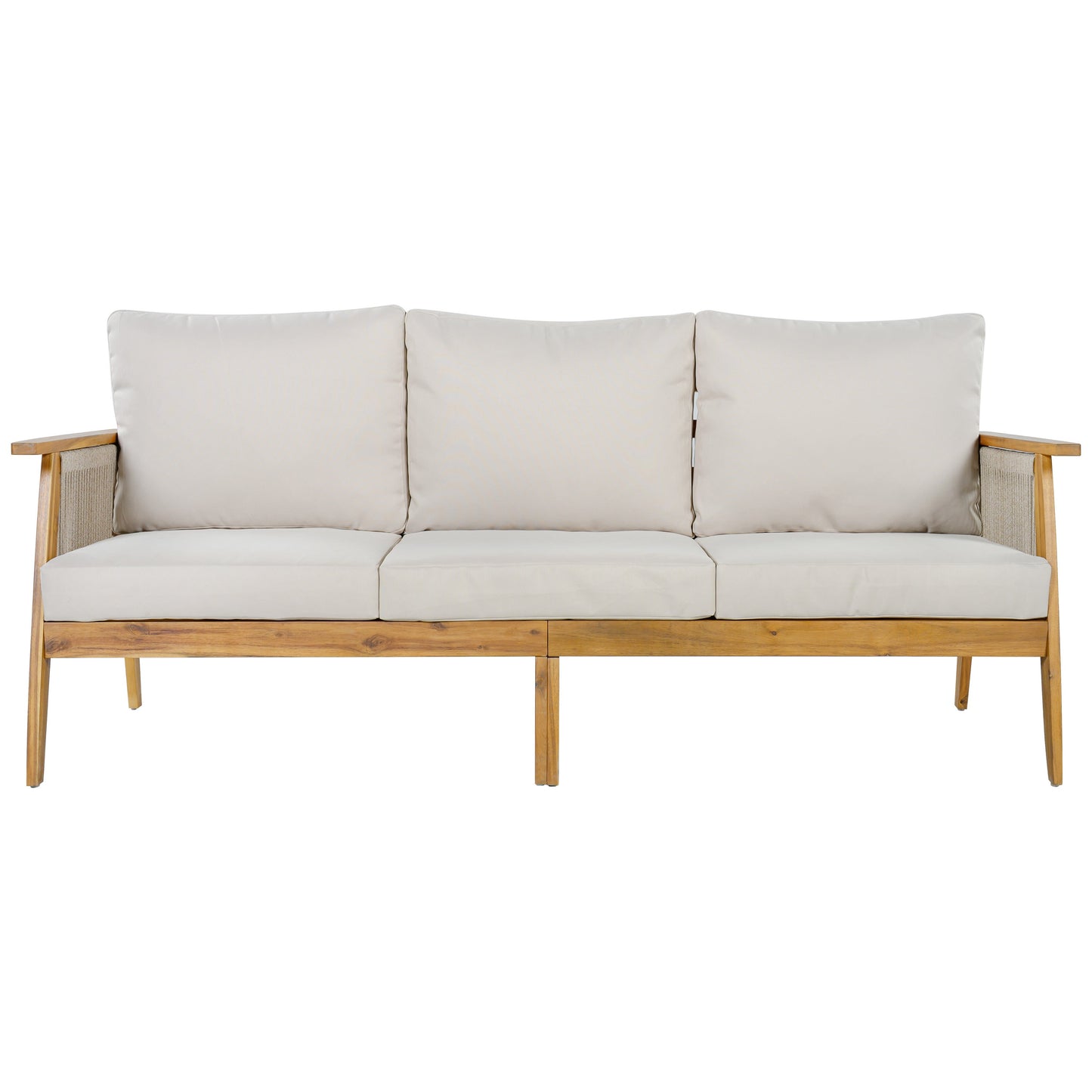 Outdoor Acacia Wood and Rope 3 Seater Patio Sofa